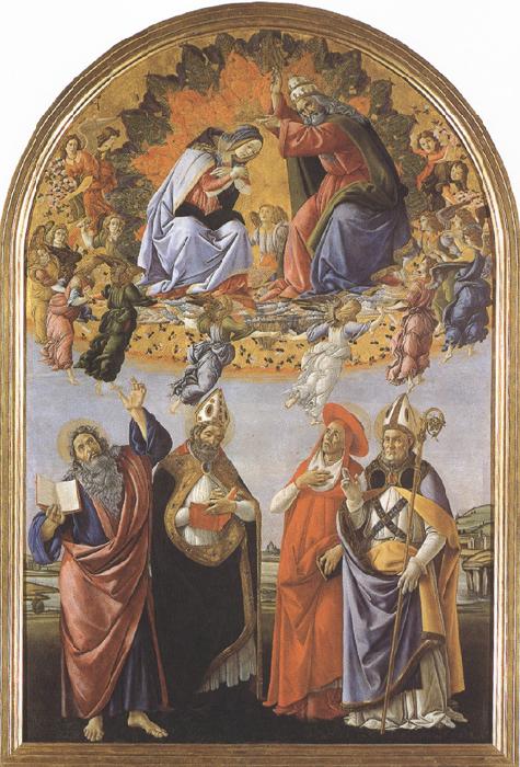 Sandro Botticelli Coronation of the Virgin,with Sts john the Evangelist,Augustine,jerome and Eligius or San Marco Altarpiece (mk36) oil painting image